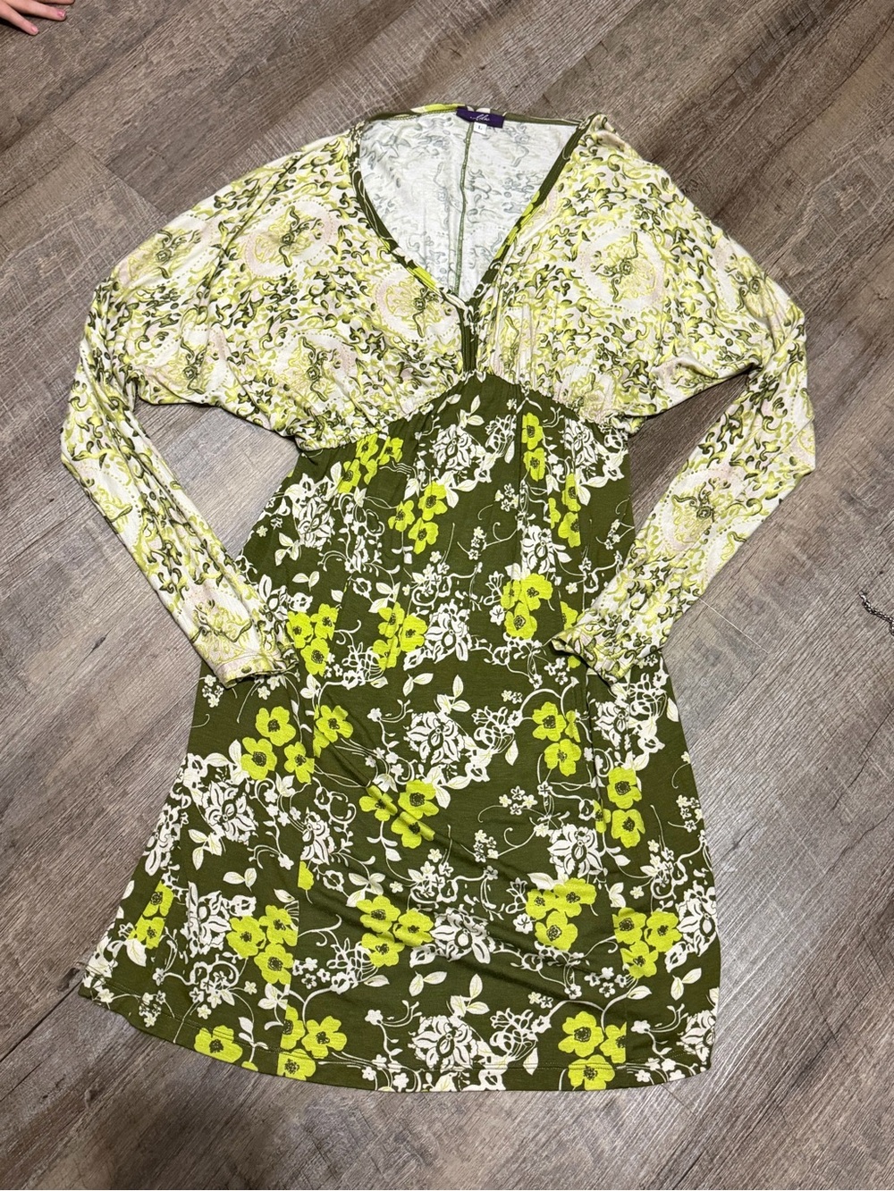 Lilac Clothing Olive and Lime Floral Long Sleeve Dress